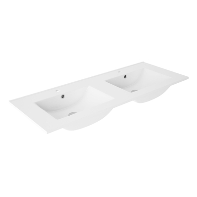 Saniclass Chaci PLUS Ensemble meuble de salle de bains - 120x86x46cm - lavabo en céramique blanc - 2 vasques - 2 trous de robinet - 6 tiroirs - miroir rectangulaire - chêne