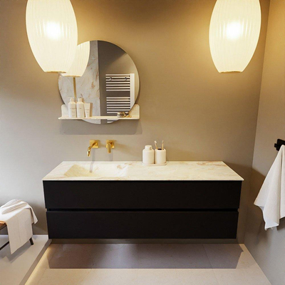 MONDIAZ VICA-DLUX Ensemble meuble de salle de bains - 150cm - meuble bas Urban - 2 tiroirs - lavabo encastré Cloud gauche - sans trous de robinet - version haute 60cm - Frappe