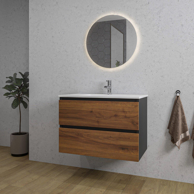 Adema Industrial 2.0 Ensemble de meuble 60x45x55cm vasque en céramique blanc 1 trou de robinet avec trop-plein bois/noir