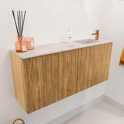 Mondiaz JOYA-DLUX 90cm toiletmeubel - kleur Oak - Wastafel FAYE positie Rechts 1 kraangat kleur Nata.