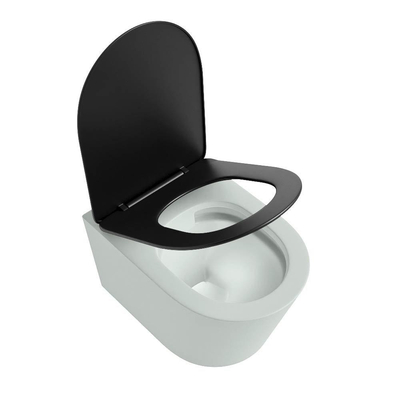 Mondiaz LAVIE WC suspendu – sans bride – 36 x 53 cm – avec abattant softclose – Greey (vert clair/gris), abattant Urban (noir)