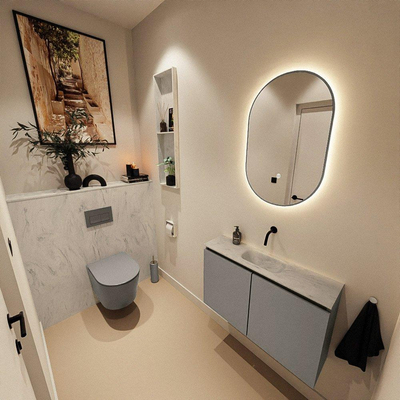 MONDIAZ TURE-DLUX meuble de toilettes 80 cm Smoke. lavabo EDEN Opalo position milieu. Sans trou de robinet.