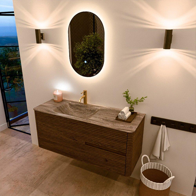 Mondiaz CIRO-DLUX Badkamermeubelset - 120x45x50cm - Solid surface wastafel Oza - 1 wasbak Links - 1 kraangat - 2 lades - Dusk