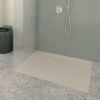 Villeroy & Boch Ecora douchebak - 120x80x3.5cm - afvoer lange zijde - almond (beige)