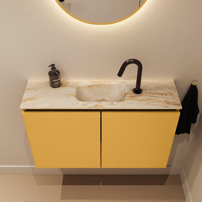 MONDIAZ TURE-DLUX Meuble toilette - 80cm - Ocher - EDEN - vasque Frappe - position centrale - 1 trou de robinet