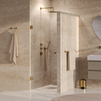 BRAUER Void Carving Nisdeur - 60x200cm - draaideur - glascoating - omkeerbaar - helder glas - geborsteld goud PVD