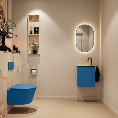 MONDIAZ TURE-DLUX Meuble toilette - 40cm - Jeans - EDEN - vasque Frappe - position gauche - 1 trou de robinet