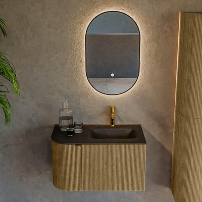 Mondiaz KURVE Ensemble de meuble de salle de bains - 75x46x40cm - 1 tiroir - 1 porte - lavabo solid surface - droite - 1 trou de robinet - Dusk