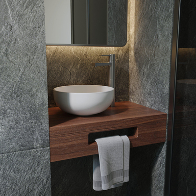 Saniclass Terra Fonteinplank - 40x25x10cm - met handdoekhouder - kastanje (walnoot)