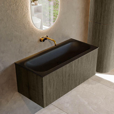 Ensemble de meuble de salle de bain Mondiaz KURVE - 100x46x40cm - 1 tiroir - lavabo en solid surface - milieu - sans trou de robinet - Shadow
