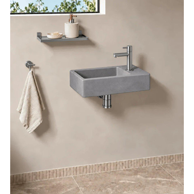 Fortifura Fuente fonteinset - 40x22x8cm - kraangat rechts - met kraan rvs - beton (grijs)