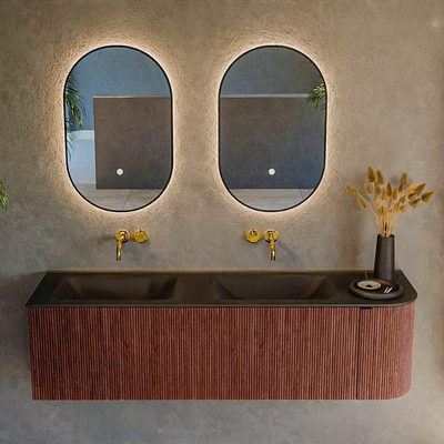 Mondiaz KURVE Ensemble de meuble de salle de bains - 155x46x40cm - 2 tiroirs - 1 porte - vasque solid surface - double / gauche - sans trou de robinet - Ruby