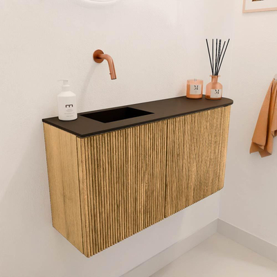Mondiaz JOYA 81.6cm toiletmeubel - ronding rechts kleur Oak - Wastafel FAYE positie Links Zonder kraangat kleur Urban.