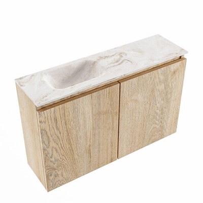 MONDIAZ TURE-DLUX 80cm toiletmeubel Washed Oak. EDEN wastafel Frappe positie links. Met 1 kraangat.