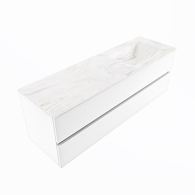 Mondiaz VICA-DLUX Ensemble de meuble de salle de bain - 150cm - meuble sous-vasque talc - 2 tiroirs - lavabo encastré cloud droite - sans trous de robinet - version haute de 60cm - ostra