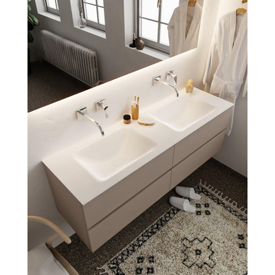 Mondiaz VICA ensemble de meuble de salle de bain - 150cm - meuble sous-vasque fumée - 4 tiroirs - lavabo nuage double - sans trou de robinet version XL 60cm de haut