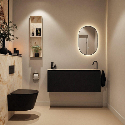 MONDIAZ TURE-DLUX Meuble WC 120 cm Urban. EDEN lavabo Frappe position à droite. Avec 1 trou de robinet.