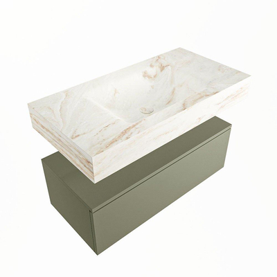 Mondiaz ALAN-DLUX Ensemble de meuble - 90cm - meuble Army mat - 1 tiroir - Lavabo Cloud Frappe suspendu - vasque Centre - 0 trous de robinet