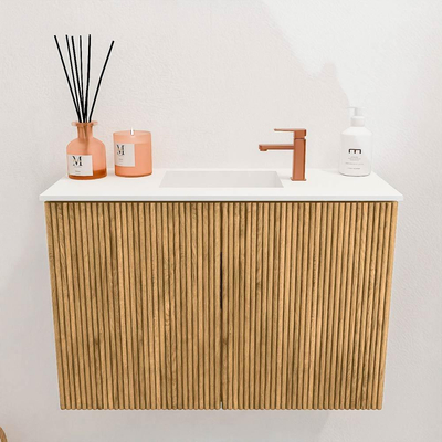 Mondiaz JOYA 60cm toiletmeubel - kleur Oak - Wastafel FAYE positie Midden 1 kraangat kleur Talc.