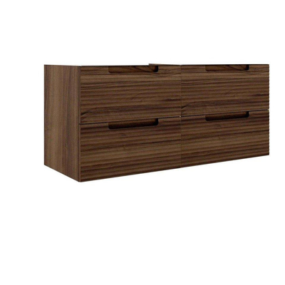 Saniclass Prime Balance Meuble de salle de bain - 120x55x45cm - 2 vasques rectangulaires en céramique blanc - 2 trous de robinet - 4 tiroirs - miroir rectangulaire - noyer
