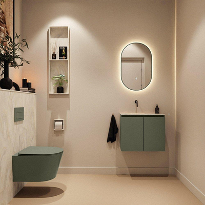 MONDIAZ TURE-DLUX Meuble toilette - 60cm - Army - EDEN - vasque Ostra - position gauche - sans trou de robinet