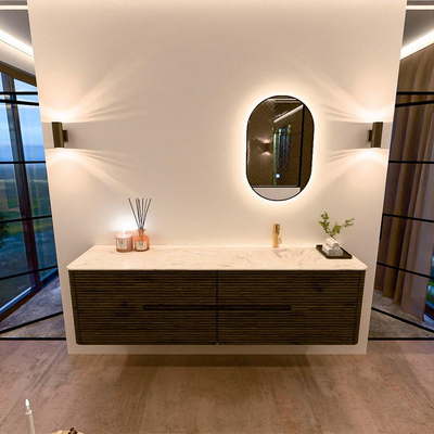 Mondiaz CIRO-DLUX Badkamermeubelset - 180x45x50cm - Solid surface wastafel Ostra - 1 wasbak Rechts - 1 kraangat - 4 lades - Shadow