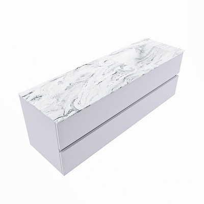 MONDIAZ VICA-DLUX Ensemble meuble de salle de bains - 150cm - sous-meuble cale - 2 tiroirs - lavabo encastré cloud à droite - sans trous de robinet - version hauteur 60cm - glace