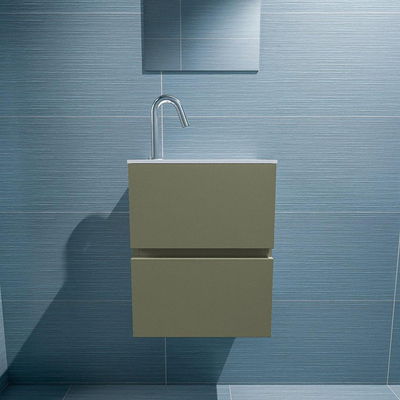 MONDIAZ ADA Meuble WC - 40x30x50cm - 1 trou de robinet - 2 tiroirs - army mat - vasque à droite - Solid surface - Blanc