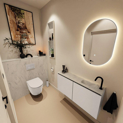 MONDIAZ TURE-DLUX meuble de WC 100cm Linen. EDEN lavabo Opalo position droite. Avec 1 trou de robinet.