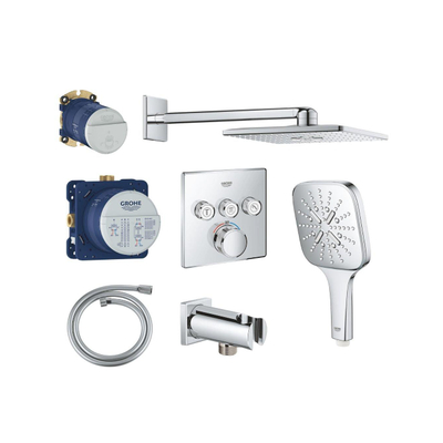 Grohe Grohtherm Ensemble de douche pluie - encastrable - pommeau carré - douchette carrée - chrome