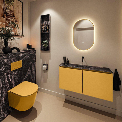 MONDIAZ TURE-DLUX meuble WC 100 cm Ocre. Lavabo EDEN Lava position centrale. Sans trou de robinet.