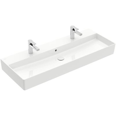 Villeroy & Boch memento 2.0 wastafel onderzijde - geslepen - 120x47cm - met overloop - 2 kraangaten CeramicPlus - White Alpine (glans wit)
