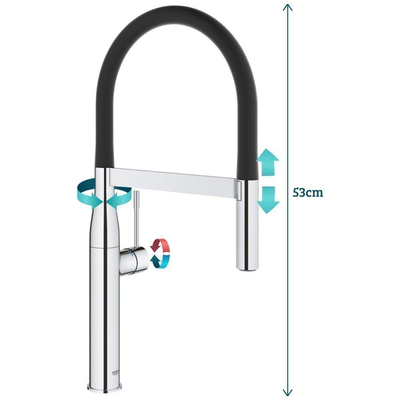 Grohe Essence New Keukenkraan - hoog - uittrekbare uitloop - 2 straalsoorten - met profesionele handdouche - chroom