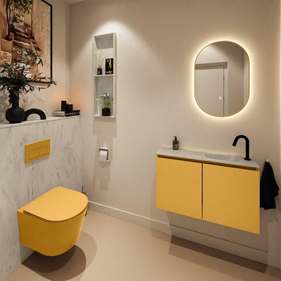 MONDIAZ TURE-DLUX meuble de toilettes 80cm Ocher. Lavabo EDEN Opalo position droite. Avec 1 trou de robinet.