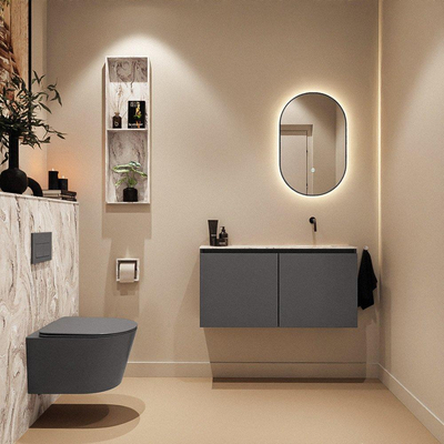 MONDIAZ TURE-DLUX Meuble toilette - 100cm - Dark Grey - EDEN - vasque Glace - position droite - sans trou de robinet