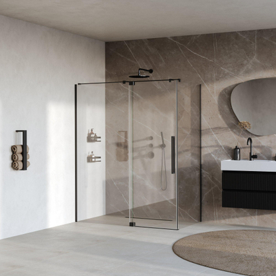 BRAUER Stellar Cabine de douche - 160x90x200cm - porte battante - revêtement verre - réversible - verre clair - noir mat