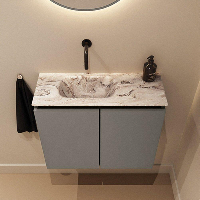 MONDIAZ TURE-DLUX meuble WC 60 cm Smoke. EDEN lavabo Glace position gauche. Sans trou de robinet.