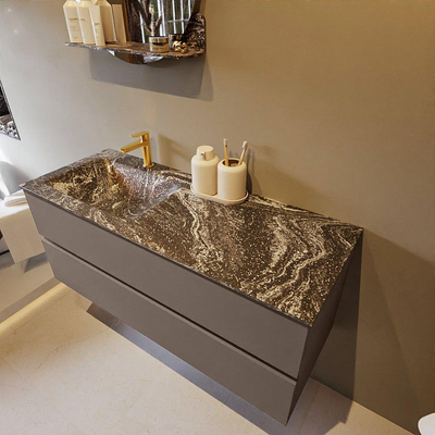 Mondiaz VICA-DLUX ensemble de meuble de salle de bain - 120cm - meuble sous-vasque fumée - 2 tiroirs - lavabo encastré nuage gauche - 1 trou de robinet - miroir modèle spot - version XL 60cm haut - lave