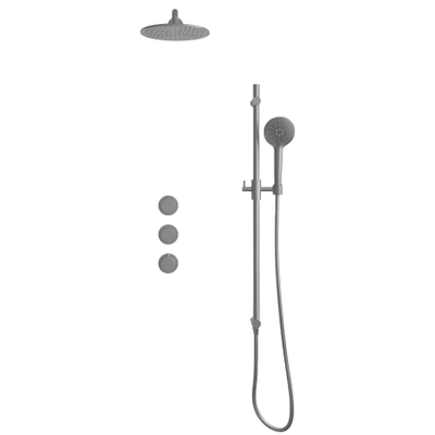 Fortifura Nebbio Ensemble de douche pluie - robinet encastré - élément encastré - barre coulissante - flexible de douche métal - douchette ronde - bras mural 35cm - pomme de douche ronde - inox brossé PVD (inox)
