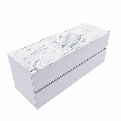 MONDIAZ VICA-DLUX Badkamermeubelset - 130cm - onderkast cale- 2 lades - inbouw wastafel cloud midden - zonder kraangaten - 60cm hoge versie - glace