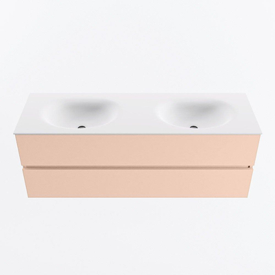 MONDIAZ VICA Ensemble meuble de salle de bains - 140cm - sous-élément rosee - 2 tiroirs - lavabo moon double - 2 trous de robinet - version haute 60cm - talc