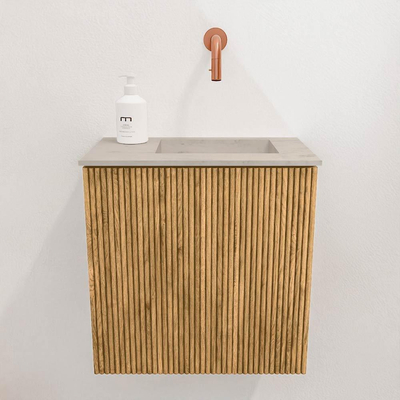 Mondiaz JOYA-DLUX 40cm toiletmeubel - kleur Oak - Wastafel FAYE positie Rechts Zonder kraangat kleur Opalo.