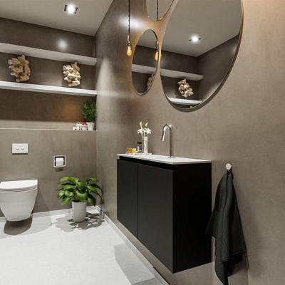 MONDIAZ TURE Fonteinset - 80x23x50cm - 1 kraangat - 2 deuren - urban mat - Wasbak midden - Solid Surface Wit