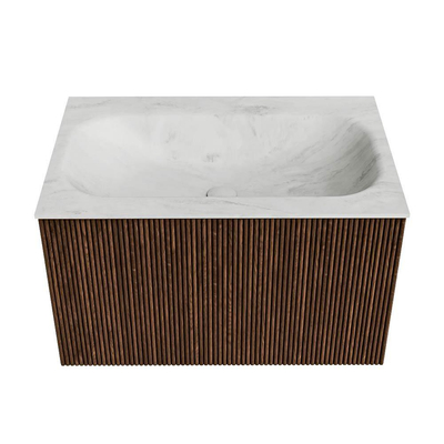 MONDIAZ KURVE-DLUX Meuble de salle de bains 70 cm couleur Walnut avec 1 tiroir. Lavabo BIG SMALL central sans trou de robinet couleur Opalo.