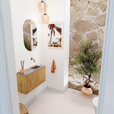 Mondiaz JOYA-DLUX 70cm toiletmeubel - kleur Oak - Wastafel FAYE positie Rechts Zonder kraangat kleur Oza.