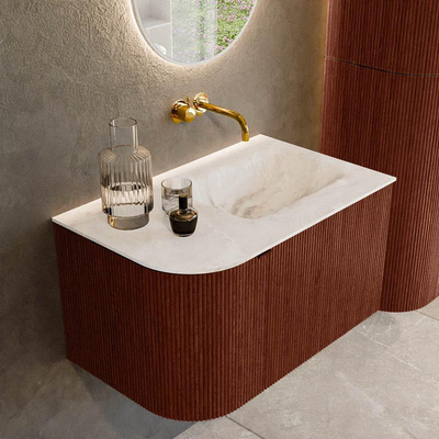 Mondiaz KURVE-DLUX Badkamermeubelset - 75x46x40cm - 1 lade - 1 deur - wastafel solid surface - rechts - zonder kraangat - Ruby