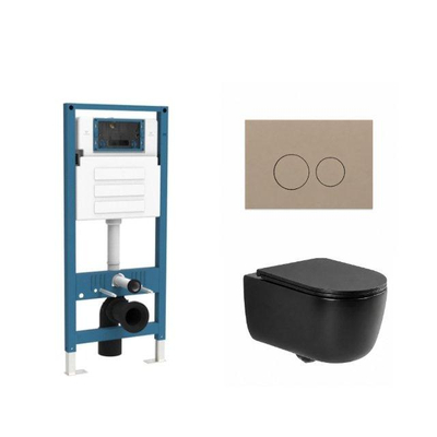 QeramiQ Dely Swirl Ensemble de toilette - réservoir encastré Qeramiq Flush - abattant slim - plaque de commande en plastique taupe - boutons ronds - noir mat