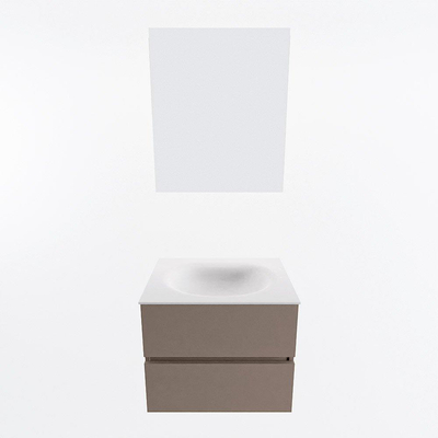 Mondiaz VICA ensemble de meuble de salle de bain - 60cm - meuble sous-vasque fumée - 2 tiroirs - lavabo lune milieu - sans trous de robinet - couleur talc - miroir LED - version XL 60cm de haut