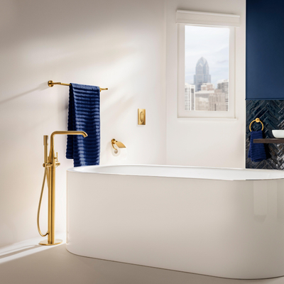 Grohe Essence New Afbouwdeel vrijstaande badkraan - omstel - draaibare uitloop 27.7cm - handdouche - doucheslang - brushed cool sunrise (goud)