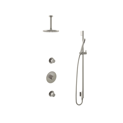 Hotbath Buddy IBS - Regendoucheset - 15cm plafondarm - 20cm ronde hoofddouche - staafhanddouche - glijstang - 2 stopkranen - geborsteld nikkel (RVS)